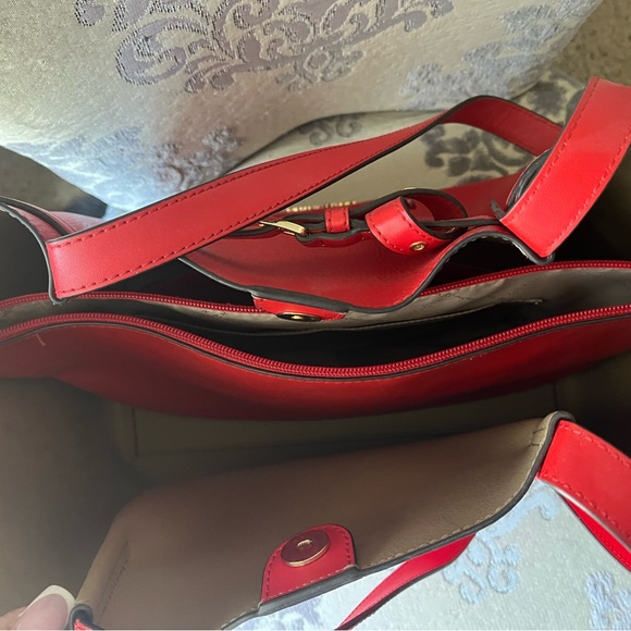 Michael Kors Red Pebbled Leather Tote with Buckle Strap - Picture 5 of 6